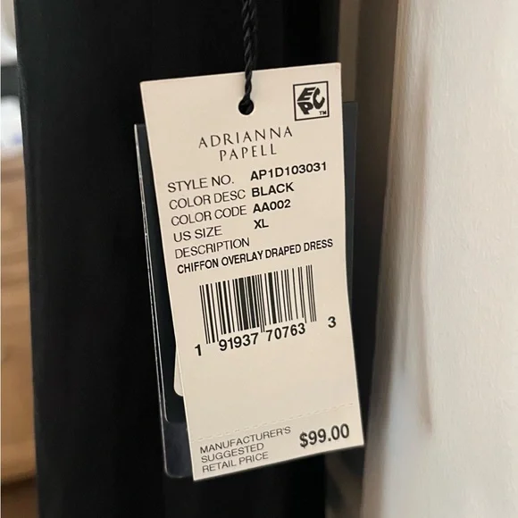NWT ADRIANNA PAPELL Black Chiffon Overlay A-Line Dress. Size XL. - Picture 7 of 8